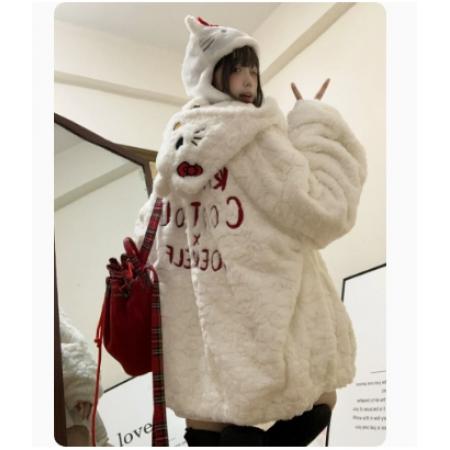 呼呼kt貓羊羔毛可愛外套女冬季2023新款凱蒂貓棉服 L碼