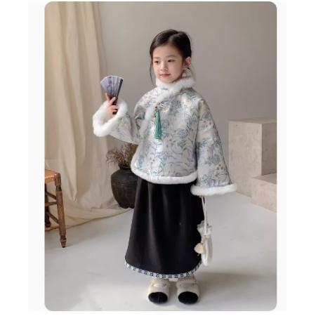 女童國(guó)風(fēng)套裝2023冬季新款童裝加厚上衣半身裙中大童氣質(zhì)古風(fēng)套裝