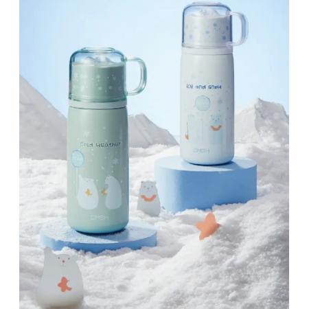 保溫杯不銹鋼兒童水杯學(xué)生可愛(ài)帶蓋喝水杯子 白色-400ml