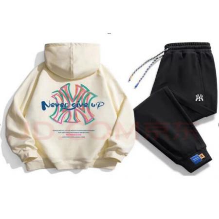 NY&XT官方潮牌衛(wèi)衣男秋冬季潮牌休閑連帽情侶套裝印花運動套裝男兩件套 821杏色+2201黑色（NE05） S（建議80-100斤）