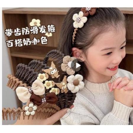 BARY REEF兒童咖色發(fā)箍女童帶齒防滑女孩2023新款頭窟發(fā)卡頭飾寶寶頭箍女款 咖色撞色花朵
