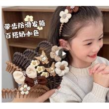 BARY REEF兒童咖色發(fā)箍女童帶齒防滑女孩2023新款頭窟發(fā)卡頭飾寶寶頭箍女款 咖色撞色花朵