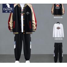 袋鼠（DaiShu）青少年休閑運(yùn)動外套裝男裝搭配帥氣潮流棒球服初中學(xué)生春秋季衛(wèi)衣 717黑色三件套(春秋外套+純棉大D XXL
