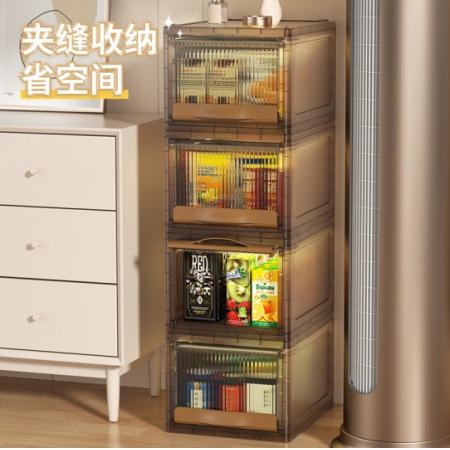 meyao收納盒 收納盒  翻蓋抽屜雙向開門組合疊加 透明棕1只裝