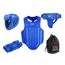 九日山 散打護(hù)具套裝訓(xùn)練拳套護(hù)胸頭盔護(hù)襠護(hù)腿護(hù)齒護(hù)腳背武術(shù)搏擊護(hù)具 藍(lán)色六件套 XL