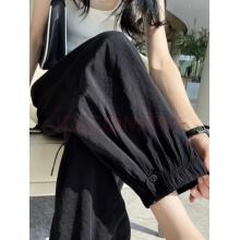 meyao女褲夏薄款燈籠褲寬松束腳九分褲 黑色 XL 建議體重(120-140)斤