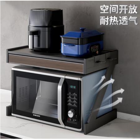 廚房微波爐置物架帶抽屜調料電器收納架烤箱臺面雙層置物架 556寬標準款 (送藤筐+洗米器)