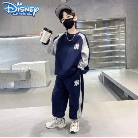 迪士尼男童春秋裝套裝2024新款中大童休閑衛(wèi)衣兩件套運(yùn)動(dòng)兒童秋裝衣服潮 藏青色 130cm