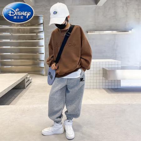 迪士尼（Disney）男童秋裝運(yùn)動(dòng)套裝2024新款兒童秋季大童12歲男孩初中生春秋款童裝 ATT字母套裝-咖啡色 140cm
