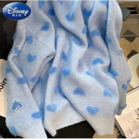 迪士尼（Disney）套頭毛衣女春秋冬季加絨加厚高中初中學(xué)生女孩內(nèi)搭打底針織衫上衣 藍(lán)色 M(95-105斤)