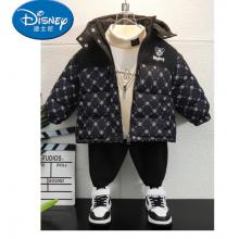 迪士尼（Disney）男童羽絨棉服卡通2024新款痞帥兒童冬季棉衣加厚外套寶寶冬裝棉襖 黑色 140