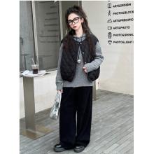安踏 女童秋冬馬甲套裝2024新款大童毛衣闊腿褲休閑韓系女孩春秋衣服潮 單件--黑色褲子--加絨【秋冬款】 160cm